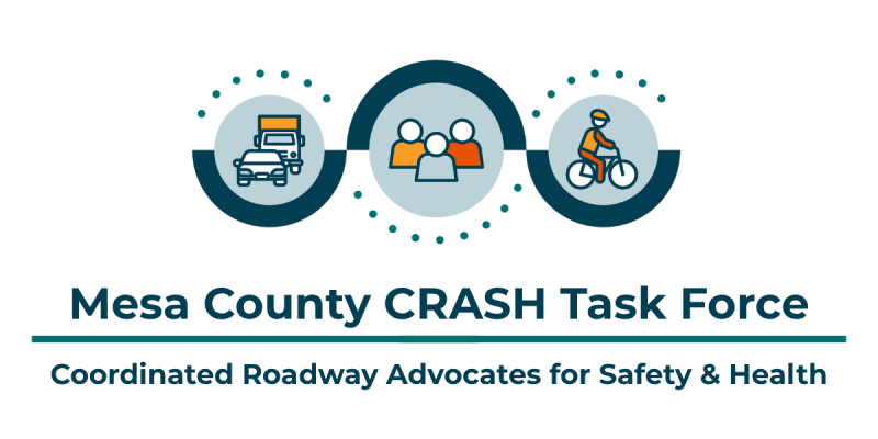 Mesa County CRASH Task Force logo. CRASH stands for Coordinated Roadway Advocates for Safety and Health